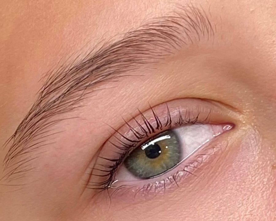 Close-up of natural lashes after a lash lift